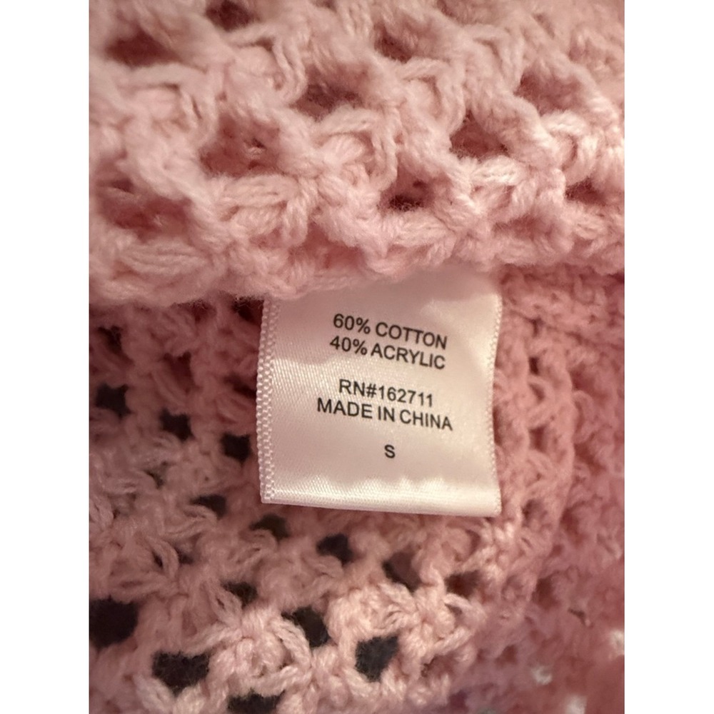 Hooked Up Womens Pink LOVER Graphic Open Knit Mesh Pullover Sweater Small NEW - Picture 4 of 9